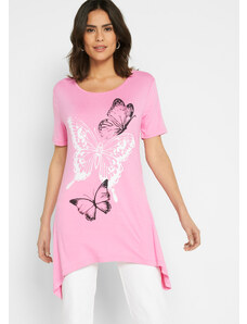 bonprix Dlhé tričko s cípmi a motýlikovým vzorom, farba ružová