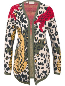 bonprix Pletený sveter s leopardiou potlačou, farba béžová
