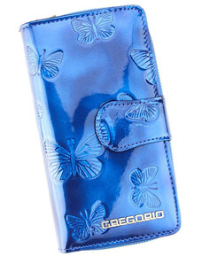 Gregorio BT116-3 modrá kožená peňaženka na karty s motýlikmi dámska