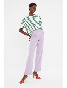 Trendyol fialové plisované plátané nohavice so širokými nohavicami