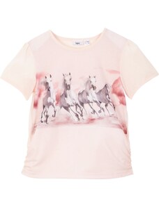 bonprix Dievčenské tričko s potlačou koňov, farba ružová