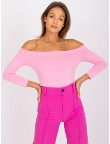 Basic Svetlo-ružové tričko s trojštvrťovým rukávom a odhalenými ramenami