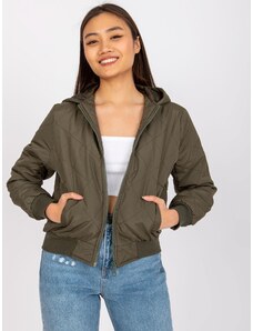 Basic Krátka khaki prechodná bunda s kapucňou
