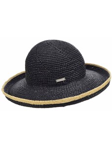Dámsky letný čierny slamený klobúk so širšou krempou Seeberger - Crochet Big Brim