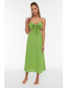 Trendyol Collection Detailné plážové šaty v zelenej farbe s vystrihnutou kravatou