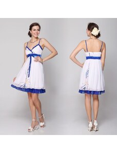 Ever Pretty krátke biele spoločenské šaty s modrým lemováním