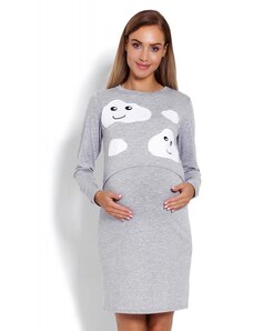 PreMamku Sivá nočná košeľa s krytým kŕmnym panelom pre mamičky - mraky