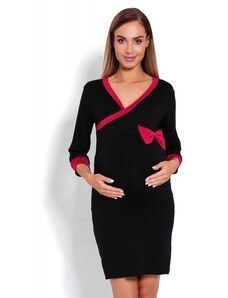 PreMamku Materská nočná košeľa s bordovou mašľou v čiernej farbe