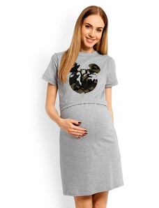 PreMamku Materská bavlnená nočná košeľa s kŕmnym panelom vo svetlo sivej farbe - mickey
