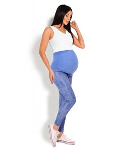 PreMamku Tehotenské legíny s brušným panelom JEANS LOOK v modrej farbe