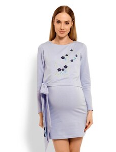PreMamku Tehotenské a dojčiace šaty s vyšívanými kvetmi a mašľou v modrej farbe