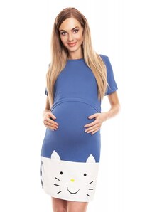 PreMamku Modrá materská nočná košeľa mačka s kŕmnym panelom