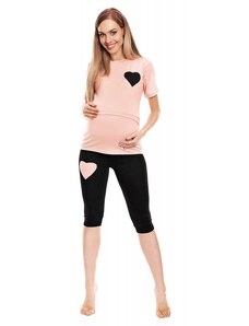 PreMamku Tehotenské a dojčiace pyžamo s legínami a tričkom s kŕmnym panelom srdce v ružovej farbe