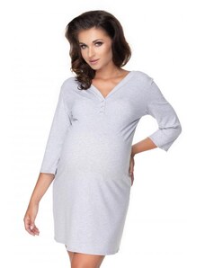 PreMamku Tehotenská a dojčiaca nočná košeľa na kŕmenie s gombíky na hrudi a 3/4 rukávmi vo svetlo sivej farbe