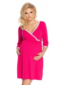 PreMamku Dámska ružová tehotenská a dojčiaca nočná košeľa s 3/4 rukávom a ozdobnou čipkou
