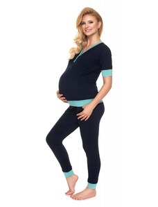 PreMamku Tmavomodré tehotenské a dojčiace pyžamo s gombíkmi
