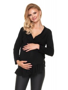 PreMamku Čierna tehotenská a dojčiaca blúzka s volánmi