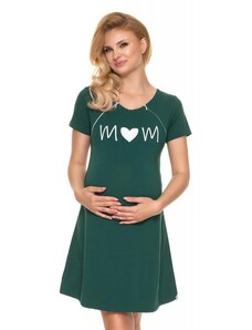 PreMamku Zelená tehotenská a dojčiaca nočná košeľa so srdiečkom