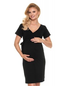 PreMamku Čierne priliehavé tehotenské šaty s viazaním a výstrihom v tvare V