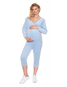 PreMamku Tehotenská velúrová súprava na spanie v modrej farbe