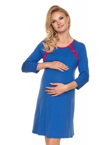 PreMamku Módna tehotenská a dojčiaca košeľa na zapínanie po zadnej dĺžke modrej farby