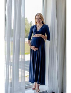 PreMamku Dlhé tmavomodré elegantné tehotenské šaty