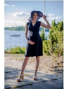 PreMamku Čierne elegantné tehotenské a dojčiace šaty bez rukávov