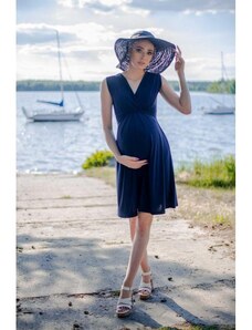 PreMamku Tmavomodré elegantné tehotenské a dojčiace šaty bez rukávov