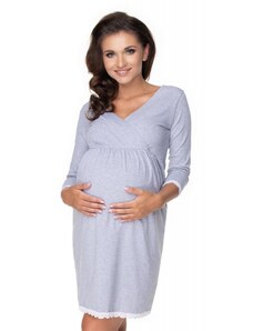 PreMamku Sivá dojčiaca a tehotenská nočná košeľa s 3/4 rukávom