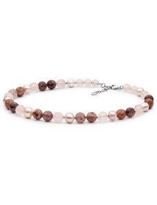 Gaura Pearls Korálkový náhrdelník Kate - řiční perla, jahodový a růžový křemen