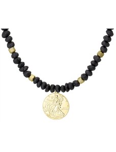 Manoki Korálkový náhrdelník Fabio Gold - lávový kámen, americká mince Liberty