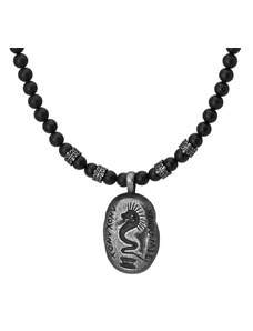 Manoki Korálkový náhrdelník Neptuno - 6 mm matný onyx, medailon s hadem