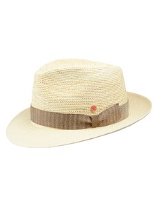 Luxusný panamský klobúk Fedora Bogart s béžovou stuhou - ručne pletený, UV faktor 80 - Ekvádorská crochet panama - Mayser Manuel