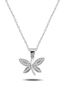 Klenoty Amber Strieborný náhrdelník vážka so zirkónmi