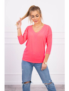 Fashion L&L Tričko v V-čkovým výstrihom - neonovo ružová