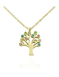 BM Jewellery Náhrdelník strom života so zirkónmi z chirurgickej ocele zlatý S11156100