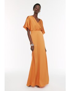Trendyol Collection Oranžové dlhé večerné šaty s dvojitým golierom