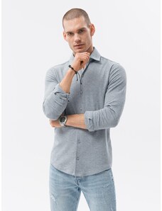 Ombre Clothing Pánska pletená košeľa s dlhým rukávom - sivá V5 K540