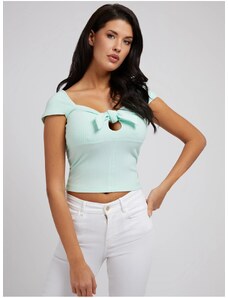 Light Green Womens Ribbed Cropped T-Shirt with Bow Guess Valerian - Women