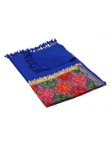 Pranita Kašmírsky vlnený šál Jate M modrý s výšivkou so zlatou a červenou farbou