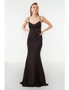 Trendyol Collection Čierne čipkované detailné dlhé večerné šaty
