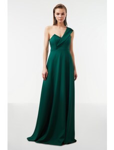 Trendyol Collection Smaragdovo zelené detailné dlhé večerné šaty TPRSS22EL00097