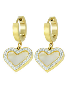 BM Jewellery Náušnice srdca visiace s perleťou z chirurgickej ocele zlaté S113205090