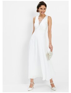 bonprix Šifónové šaty s flitrovanou výšivkou, farba biela