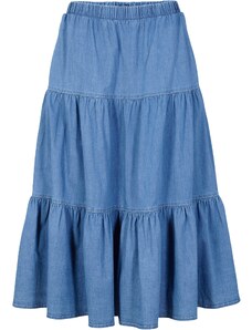 bonprix Džínsová volánová sukňa, farba modrá