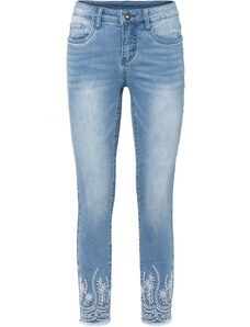 bonprix Skinny džínsy s výšivkou, farba modrá, rozm. 42
