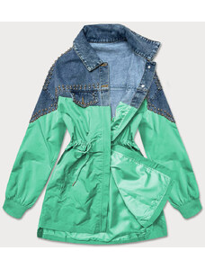 PREMIUM Svetlo modro-zelená dámska džínsová denim bunda z rôznych spojených materiálov (PFFS12233)