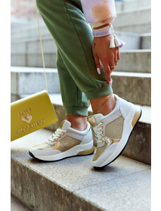 Kesi Fashion Sports Shoes Women's Sneakers White and Gold Danielle