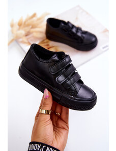 Kesi Children's Leather Sneakers with Velcro Black Foster