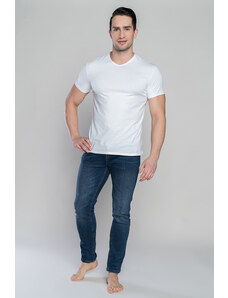 Italian Fashion Pánske tričko s výstrihom do V Ikar biele, Farba biela